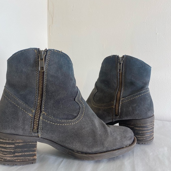 Born Alondra booties boots women's size 7.5 gray leather / suede heeled western - Picture 6 of 9